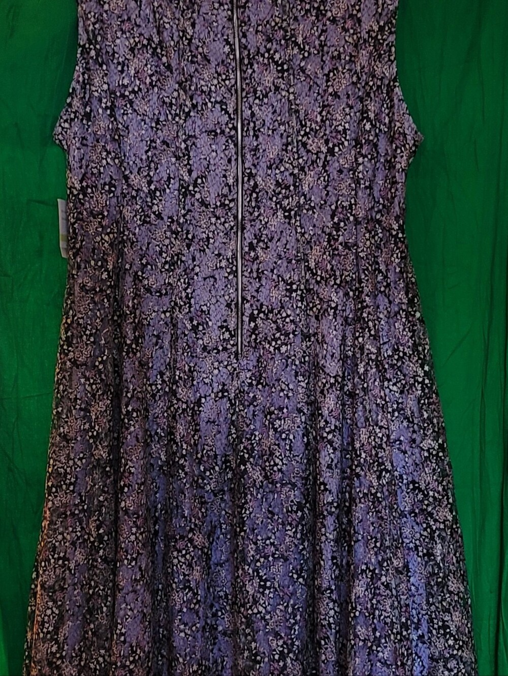 Purple Floral A-Line Dress with Back Zipper